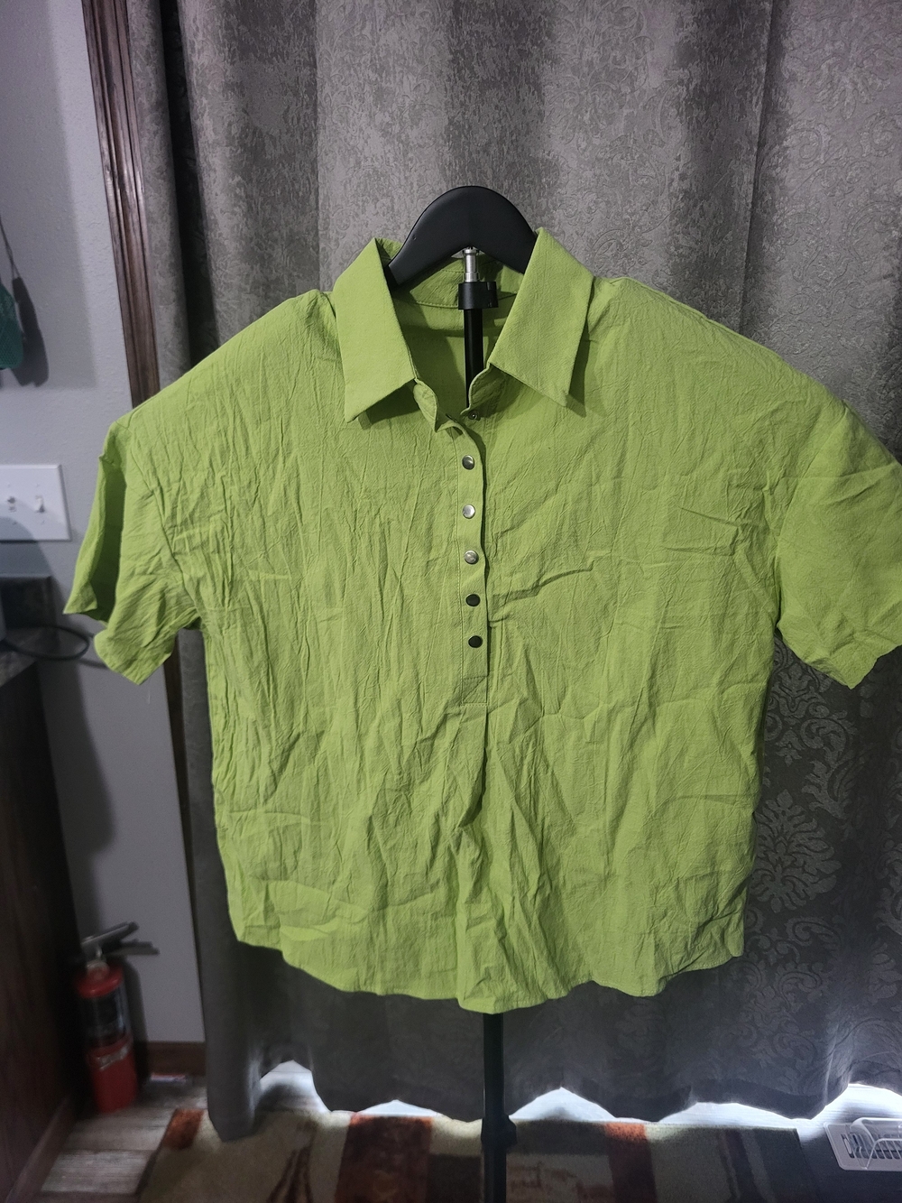 Womens  Short-Sleeve Button Polo Shirt in Lime Green Size 2x